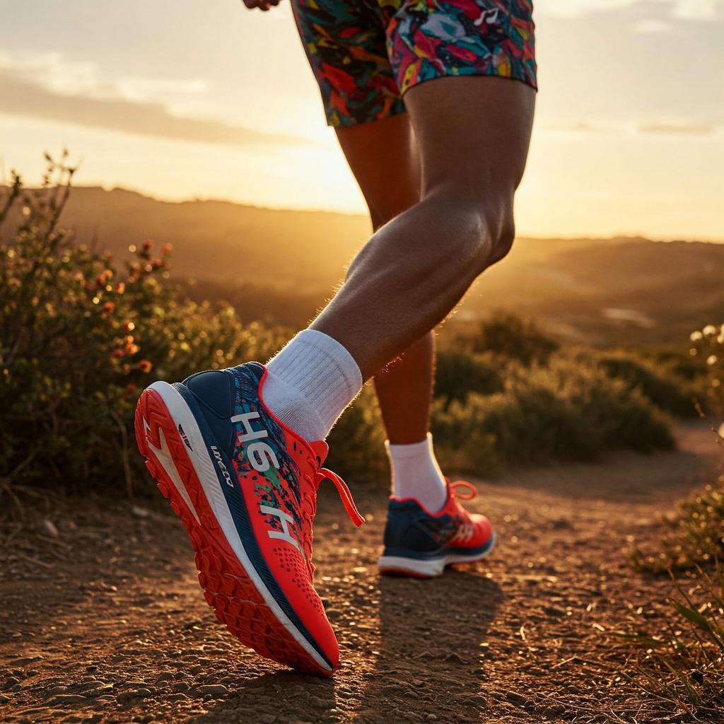 Corredor con zapatillas de running en una pista al aire libre